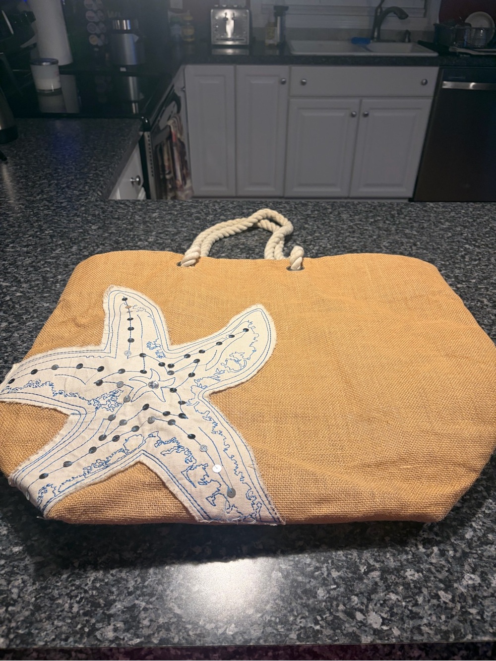 Starfish Jute Beach Tote with Rope Handles